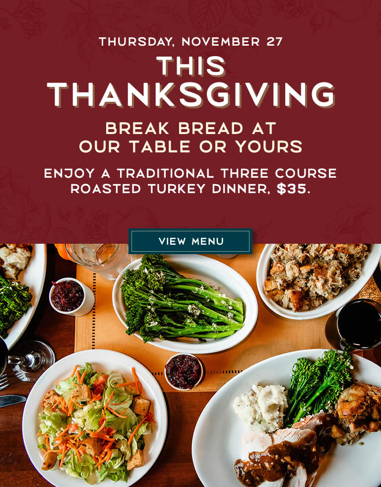 <p>Macaroni Grill This Thanksgiving<br />
Thursday, November 27, 2025<br />
Break Bread at Our Table or Yours<br />
Regular menu also available<br />
Dine-in and enjoy a traditional three-course Roasted Turkey Dinner or order your meal to-go.</p>

<p>Click Image to View Menu</p>
