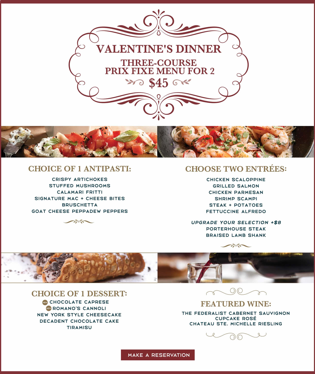 romanos macaroni grill italian restaurant valentines day menu valentines day menus